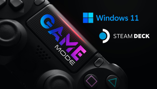 Mando de PlayStation junto a los logos de Windows 11 y SteamDeck