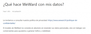 Captura de la política de privacidad de la app WeWard